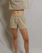 sweat shorts in beige with a rope drawstring