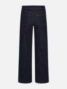 dark denim pant with a wide leg