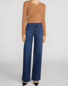 dark denim pant with a wide leg