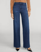dark denim pant with a wide leg