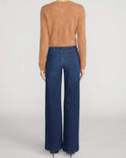 dark denim pant with a wide leg