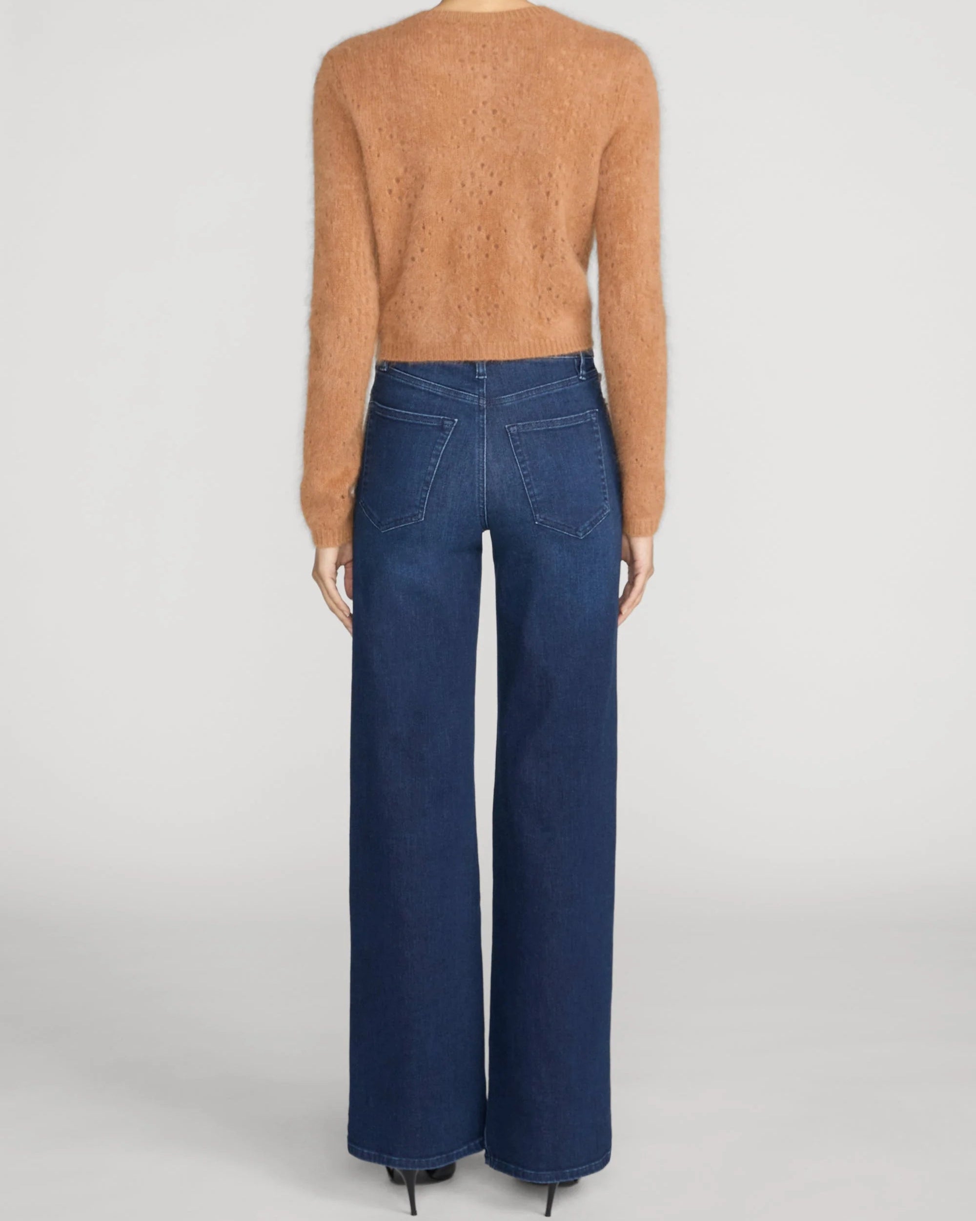 dark denim pant with a wide leg