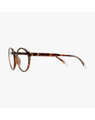 round eyeglasses with a tortoise frame