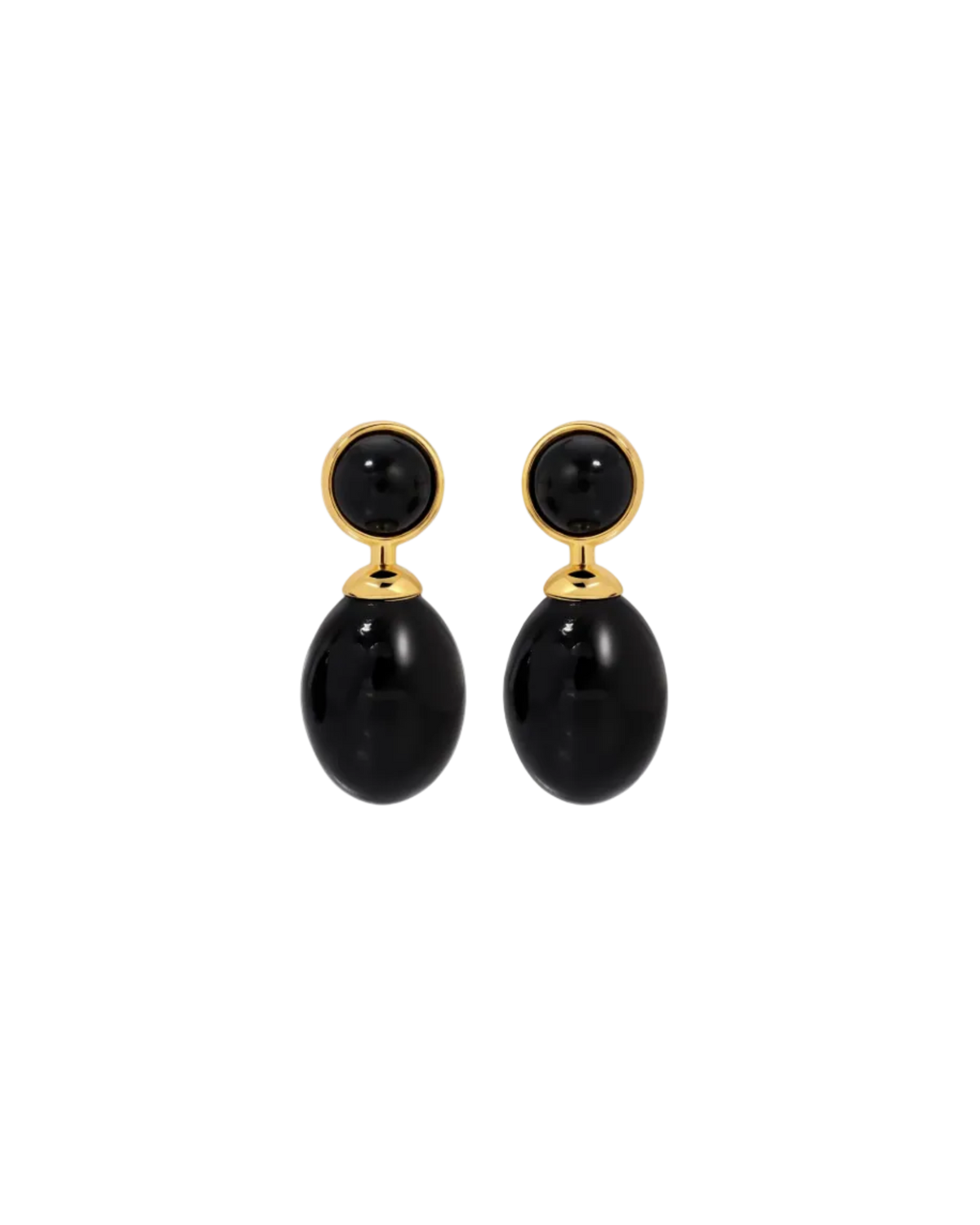 black drop earring with gold accents