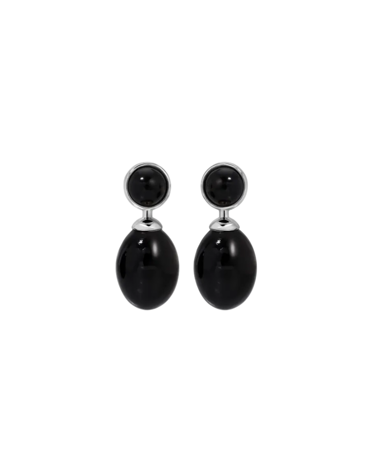 black drop earrings with silver accents