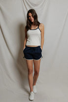navy lounge shorts with white trim