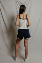 navy lounge shorts with white trim