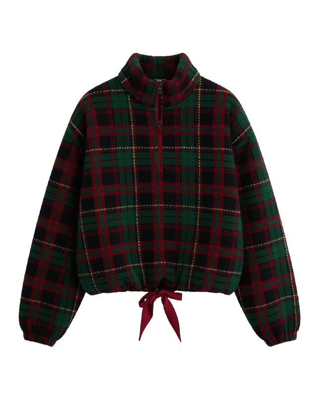 green and red plaid sherpa jacket