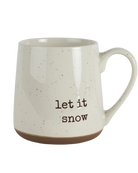 white speckled mug with text let it snow