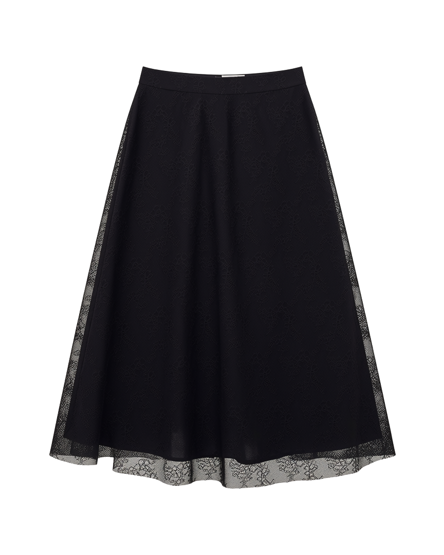 midi lace skirt in black