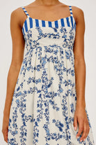 blue floral maxi dress with oranges on bottom