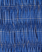 strapless ruched top in blue checked 