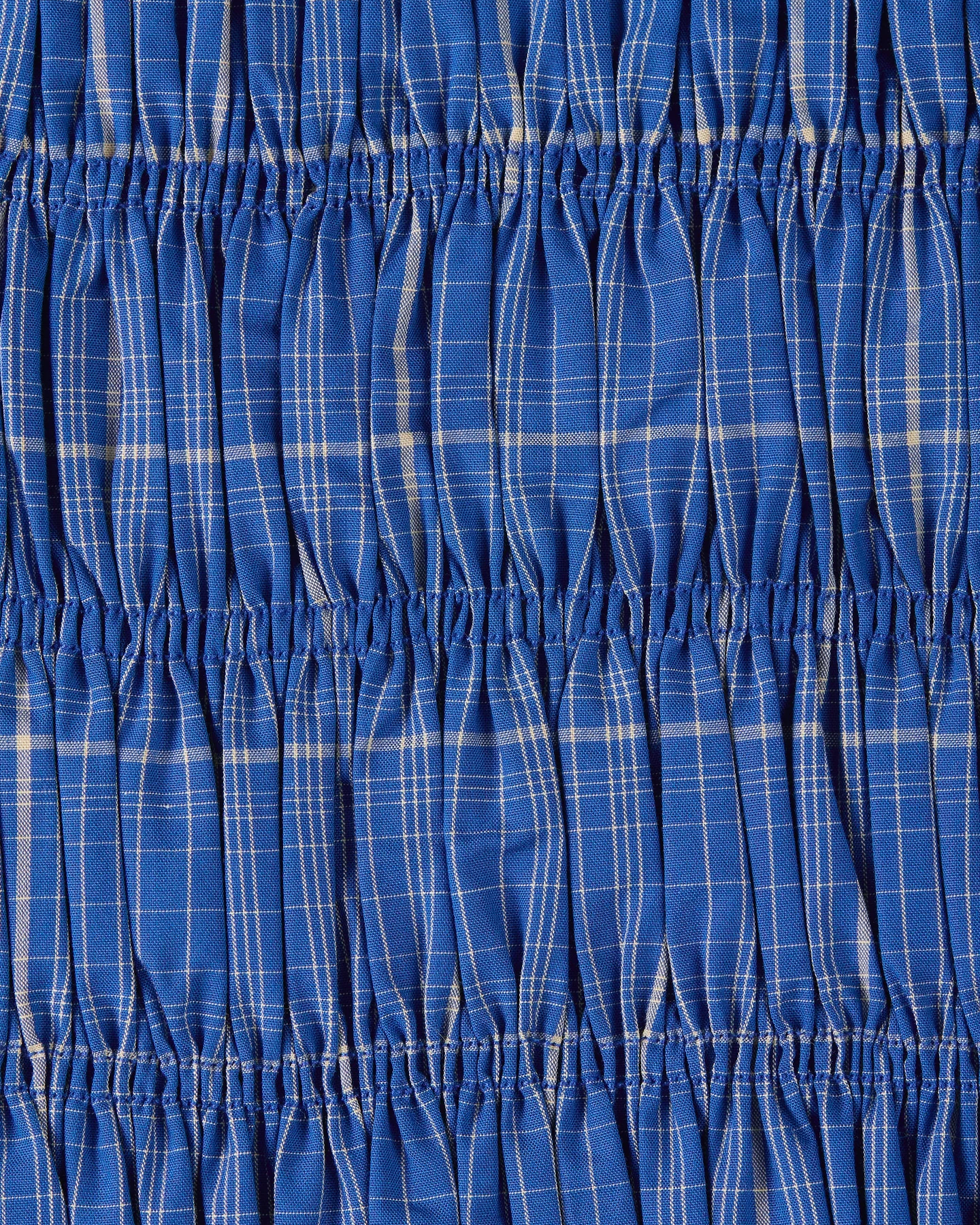 strapless ruched top in blue checked 