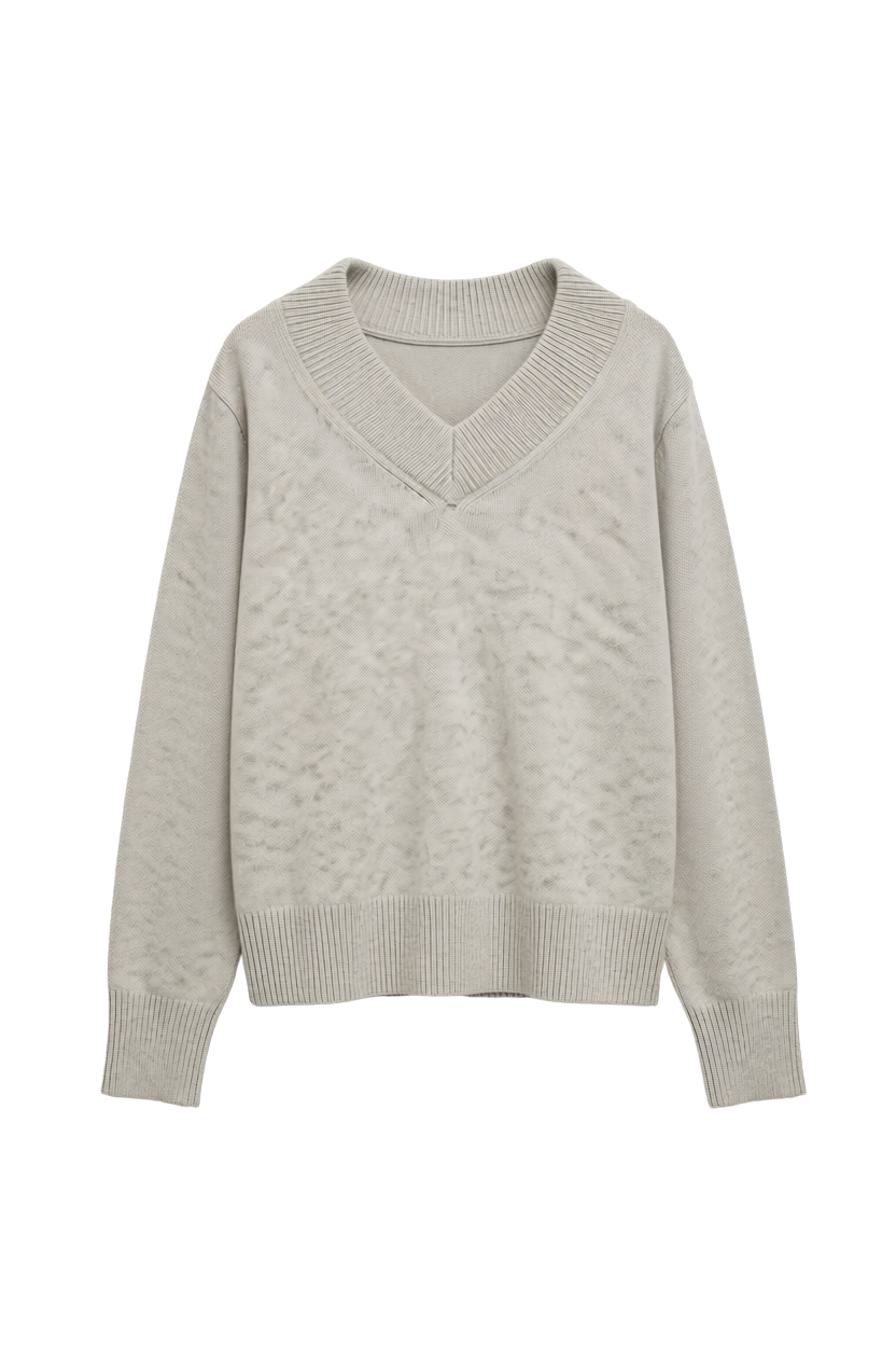 v-neck grey knit sweater