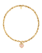 gold chain necklace with light pink heart pendant 