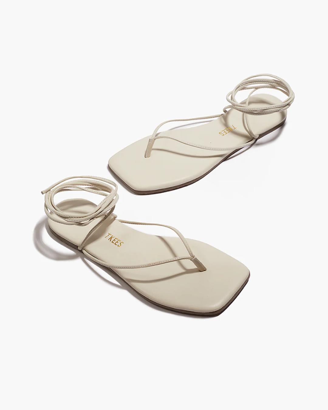 cream sandals that tie around the ankles