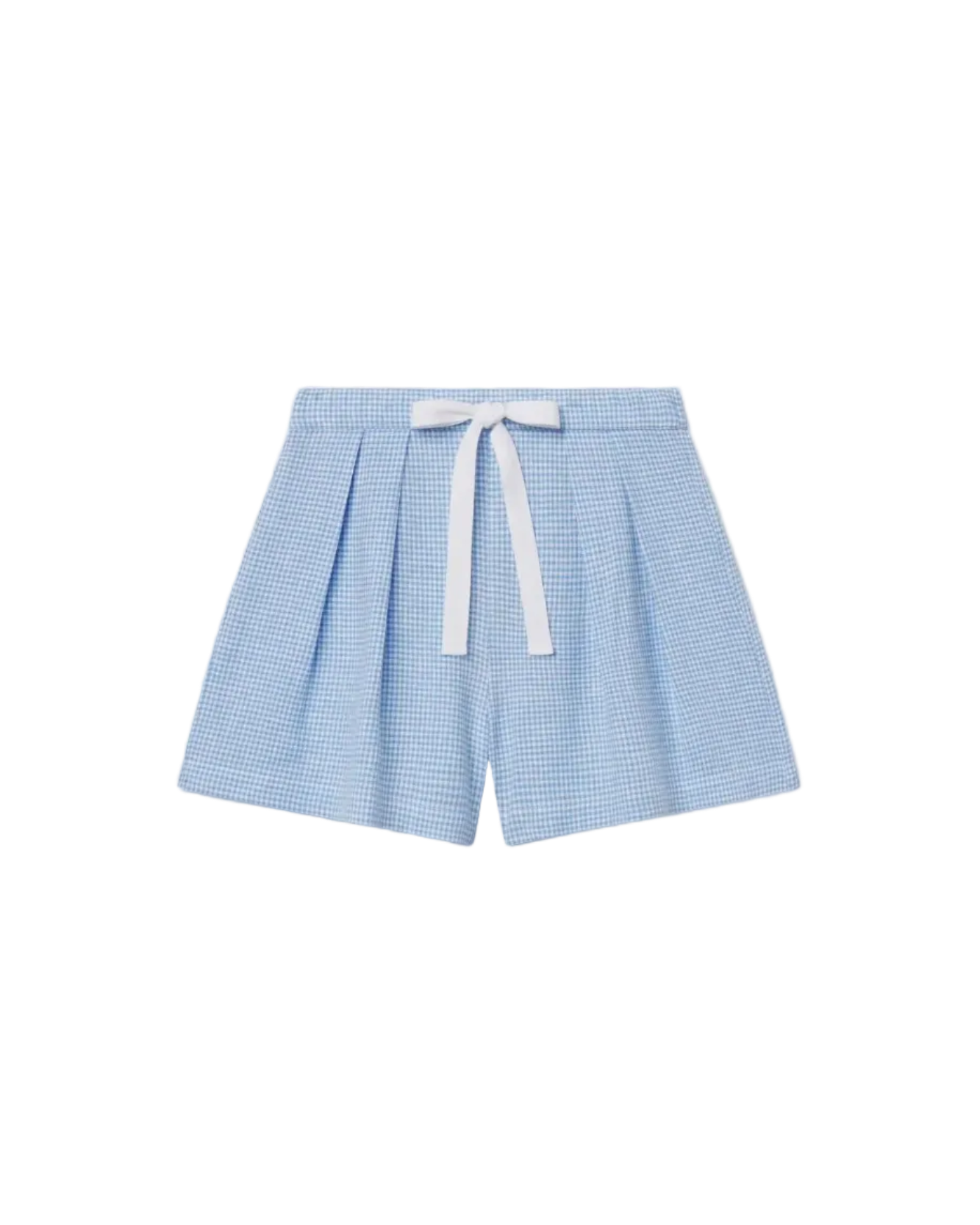 blue gingham pj shorts with white tie