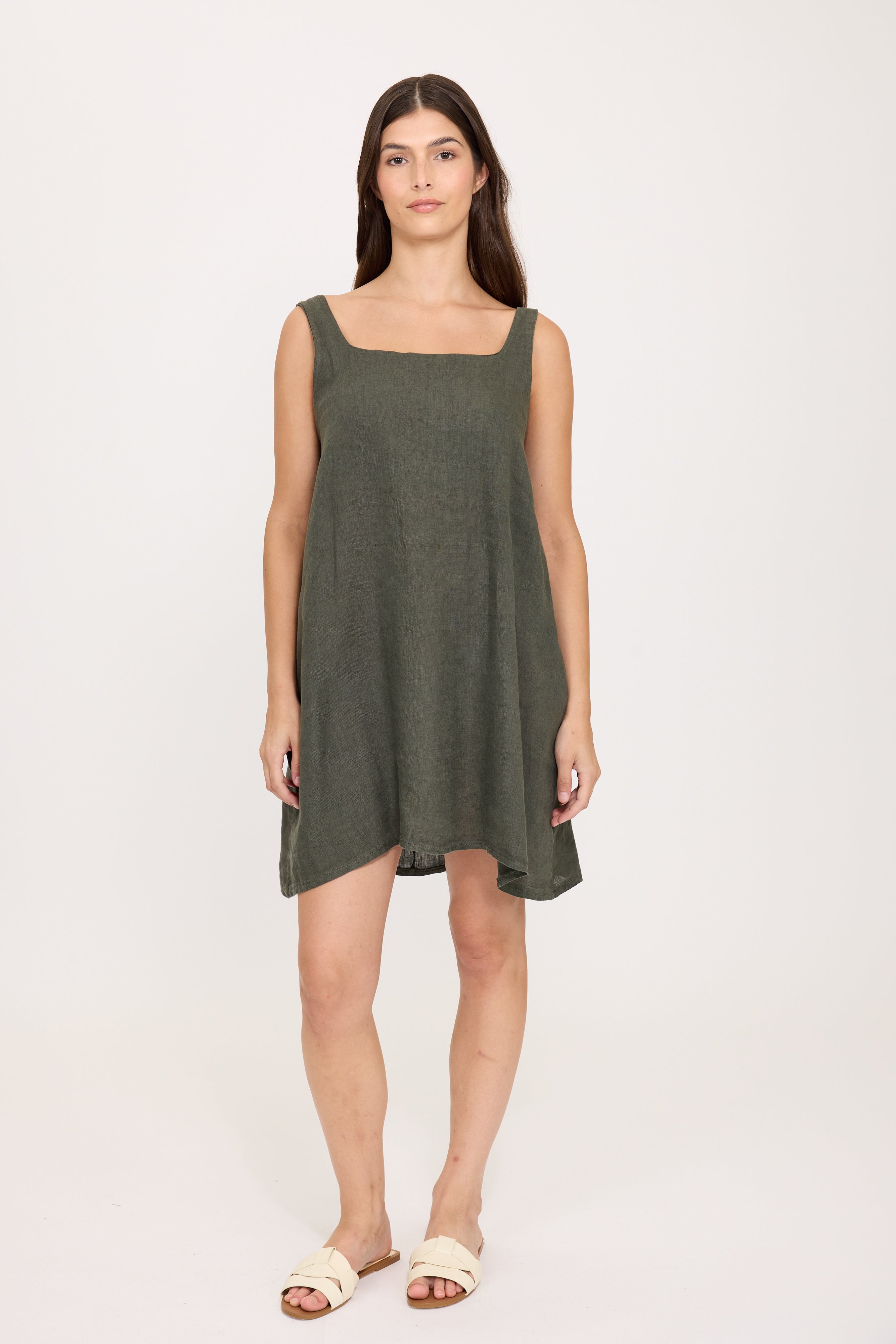 linen mini dress in green