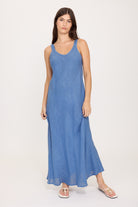 midi linen dress in blue