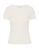 white short sleeve top with a pointelle print