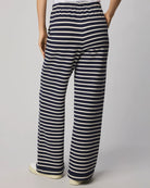 wide leg lounge pant in navy and cream stripe