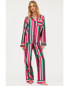 striped pjs set in pink, red and green
