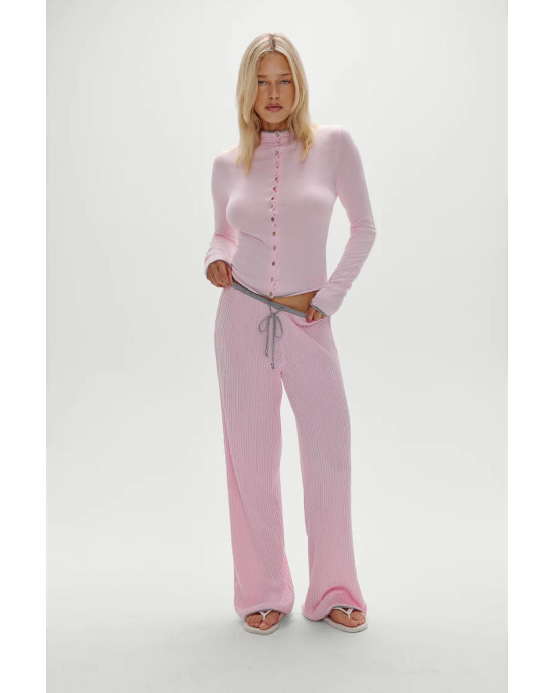 ribbed knit wide leg pant in pink