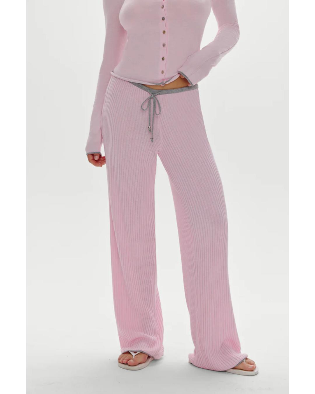 ribbed knit wide leg pant in pink