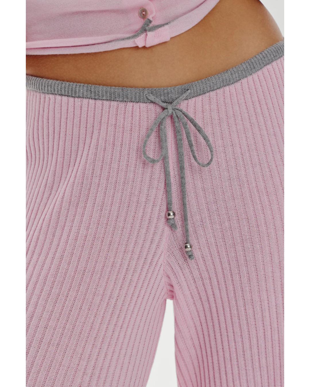 ribbed knit wide leg pant in pink