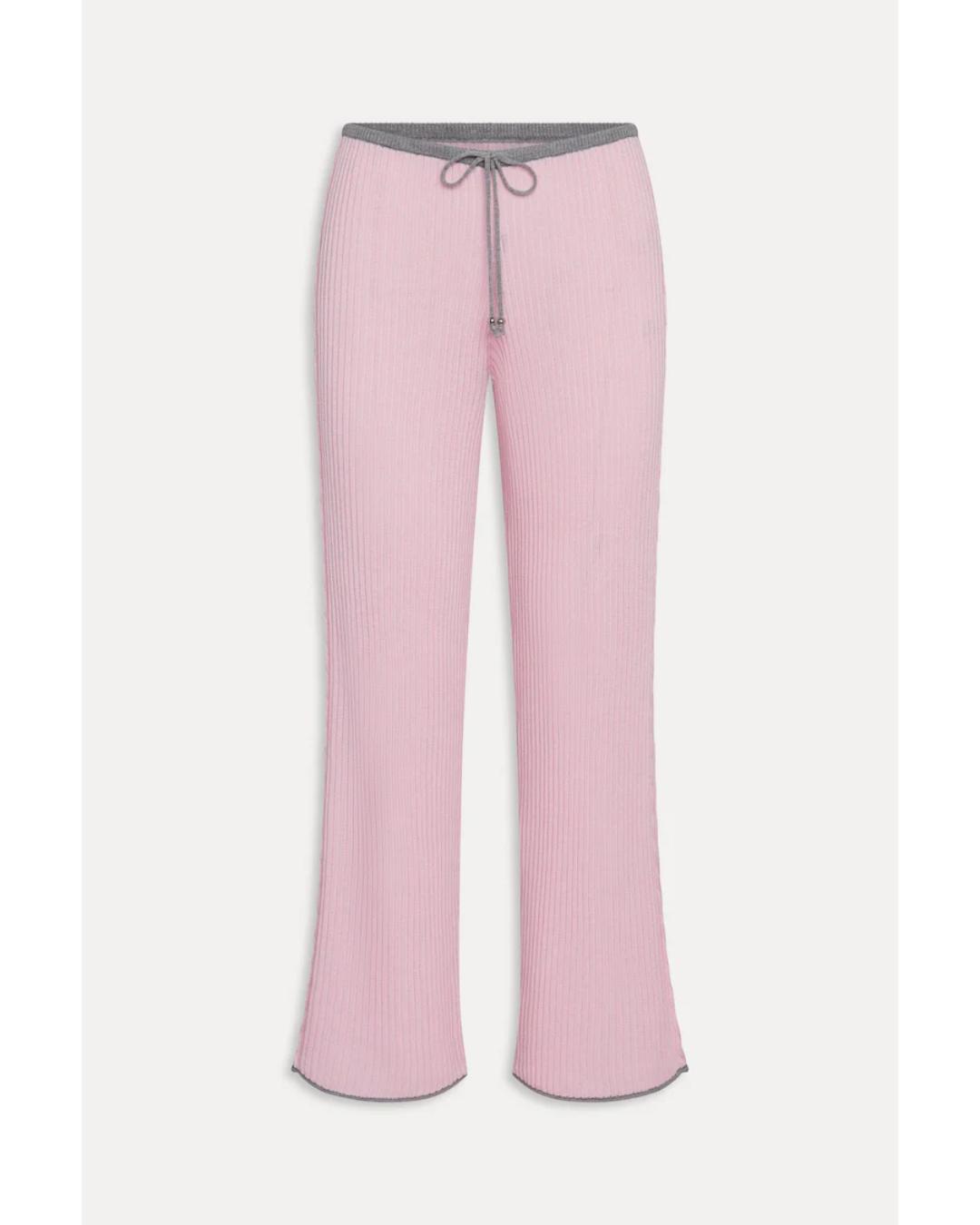 ribbed knit wide leg pant in pink
