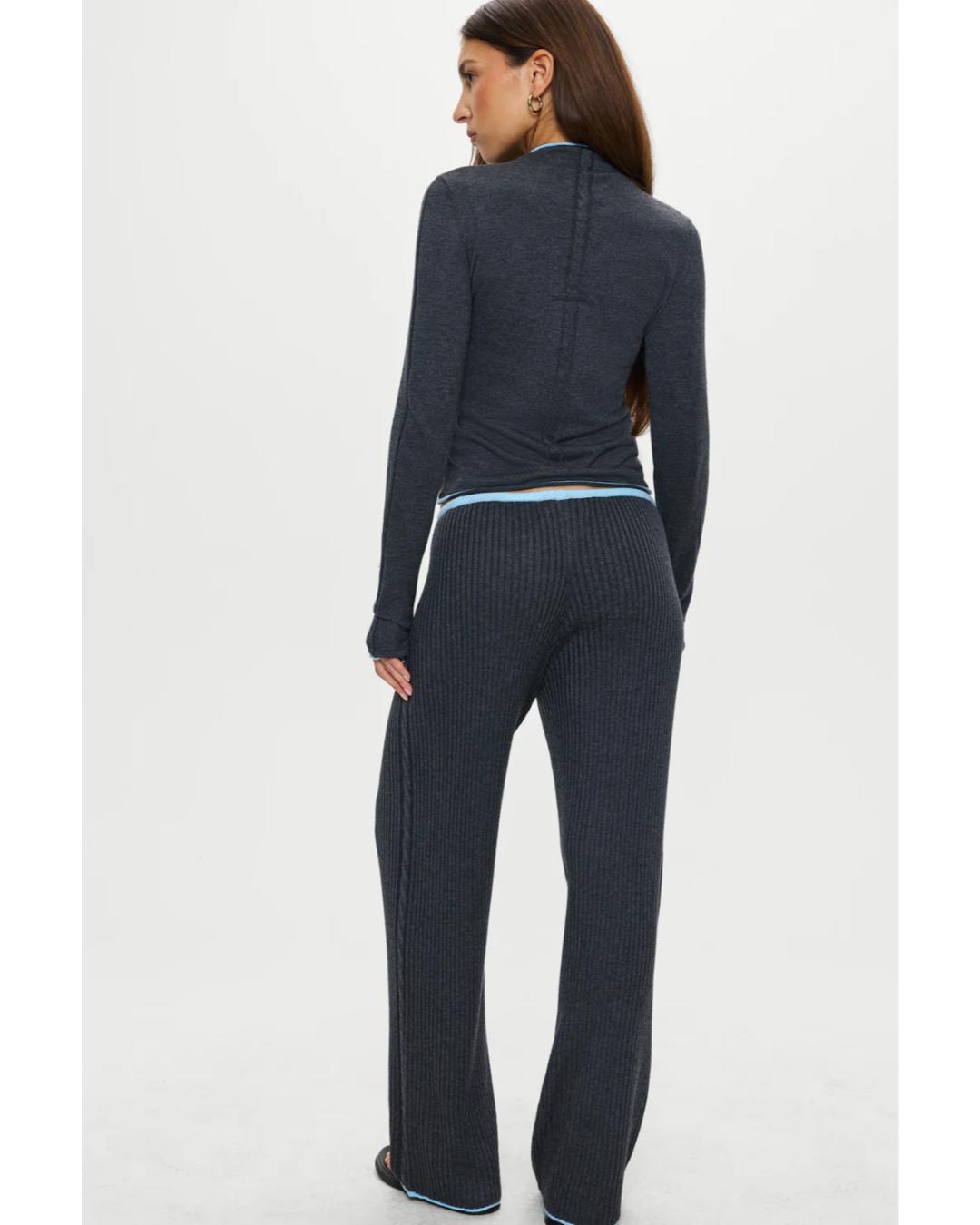 grey wide leg ribbed knit pant