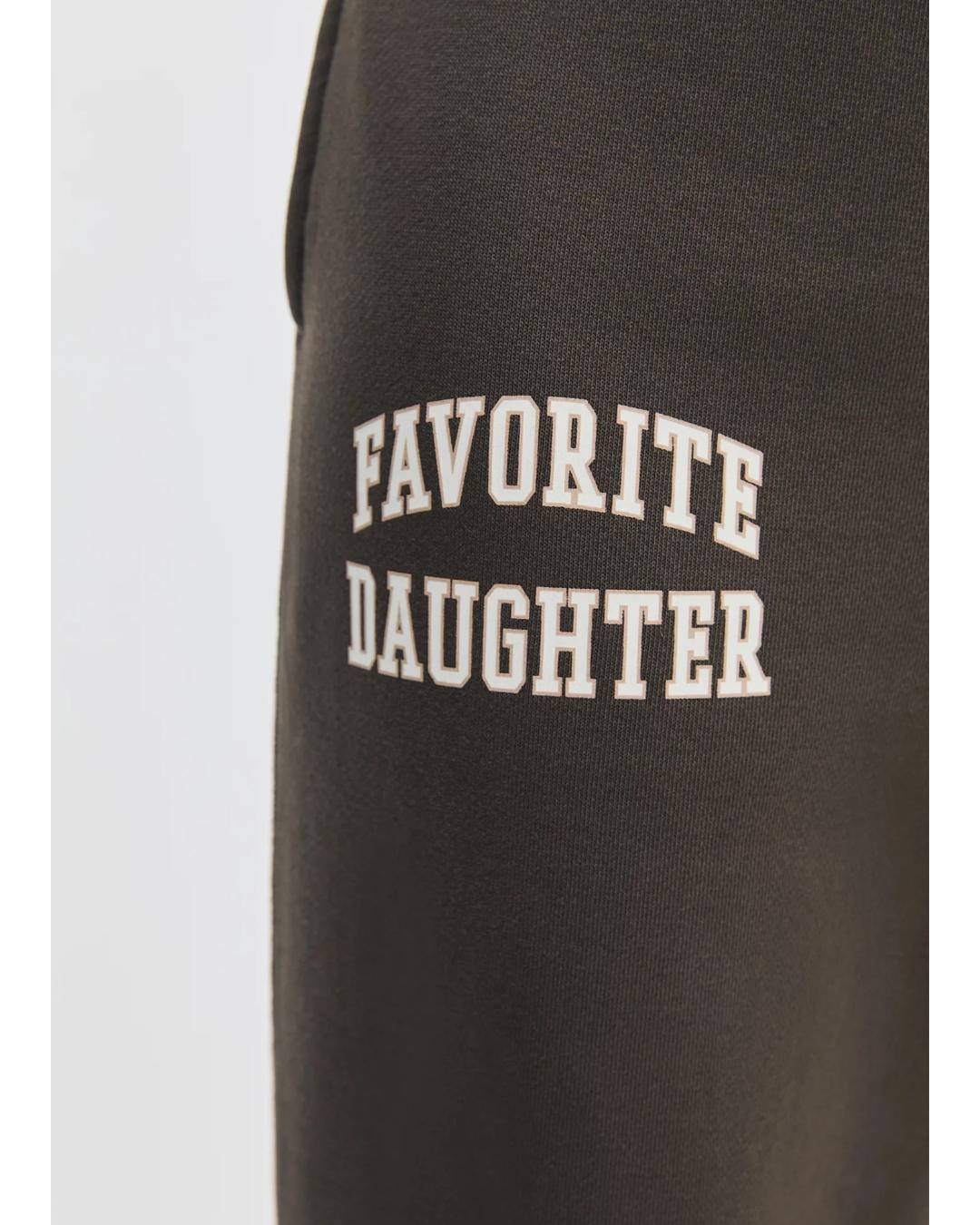 sweatpants in a brown with the text favorite daughter on the leg
