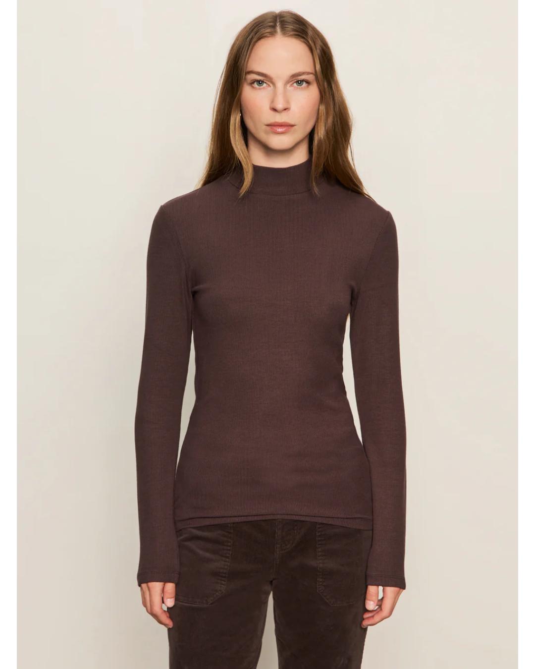 long sleeve mockneck top in brown