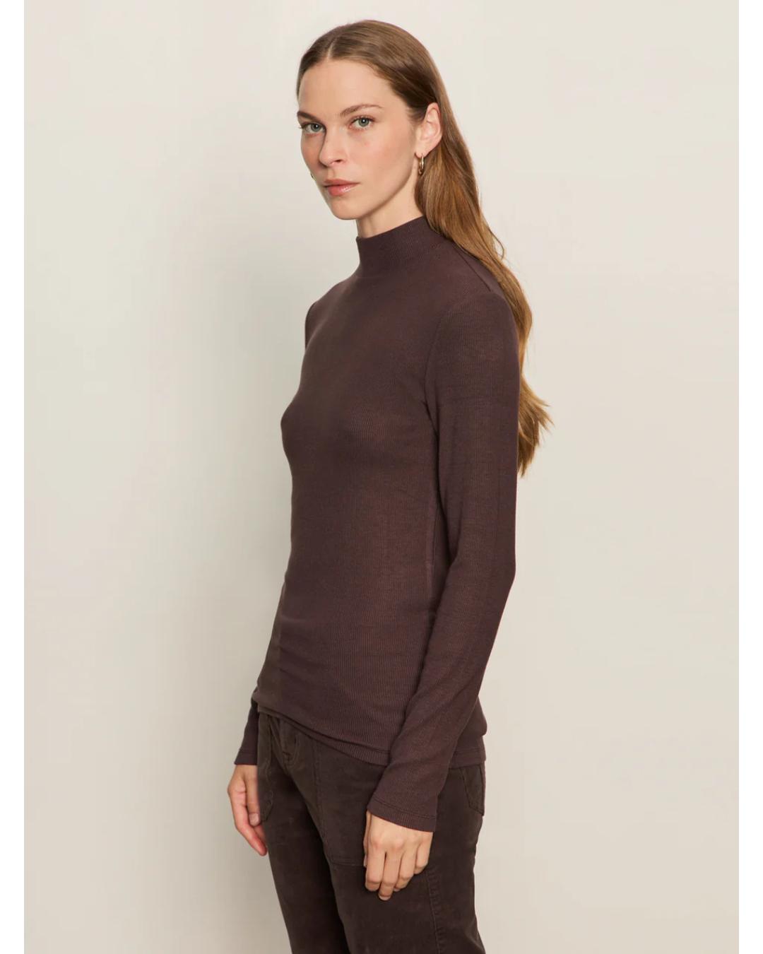 long sleeve mockneck top in brown