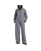 long sleeve and pant pj set with blue and white stripes