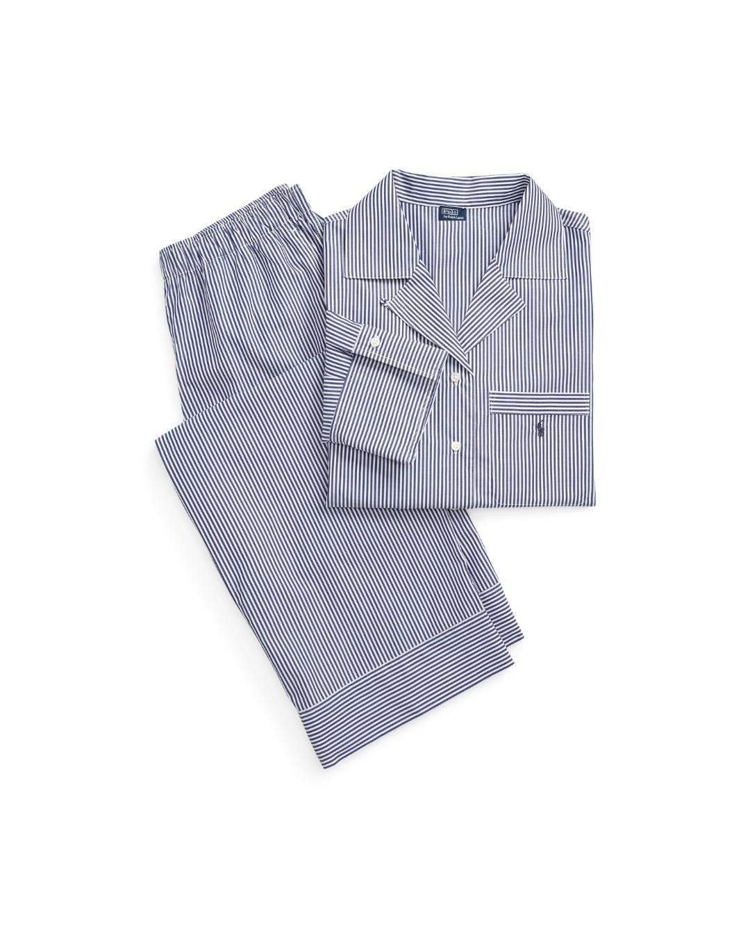 long sleeve and pant pj set with blue and white stripes