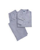 long sleeve and pant pj set with blue and white stripes