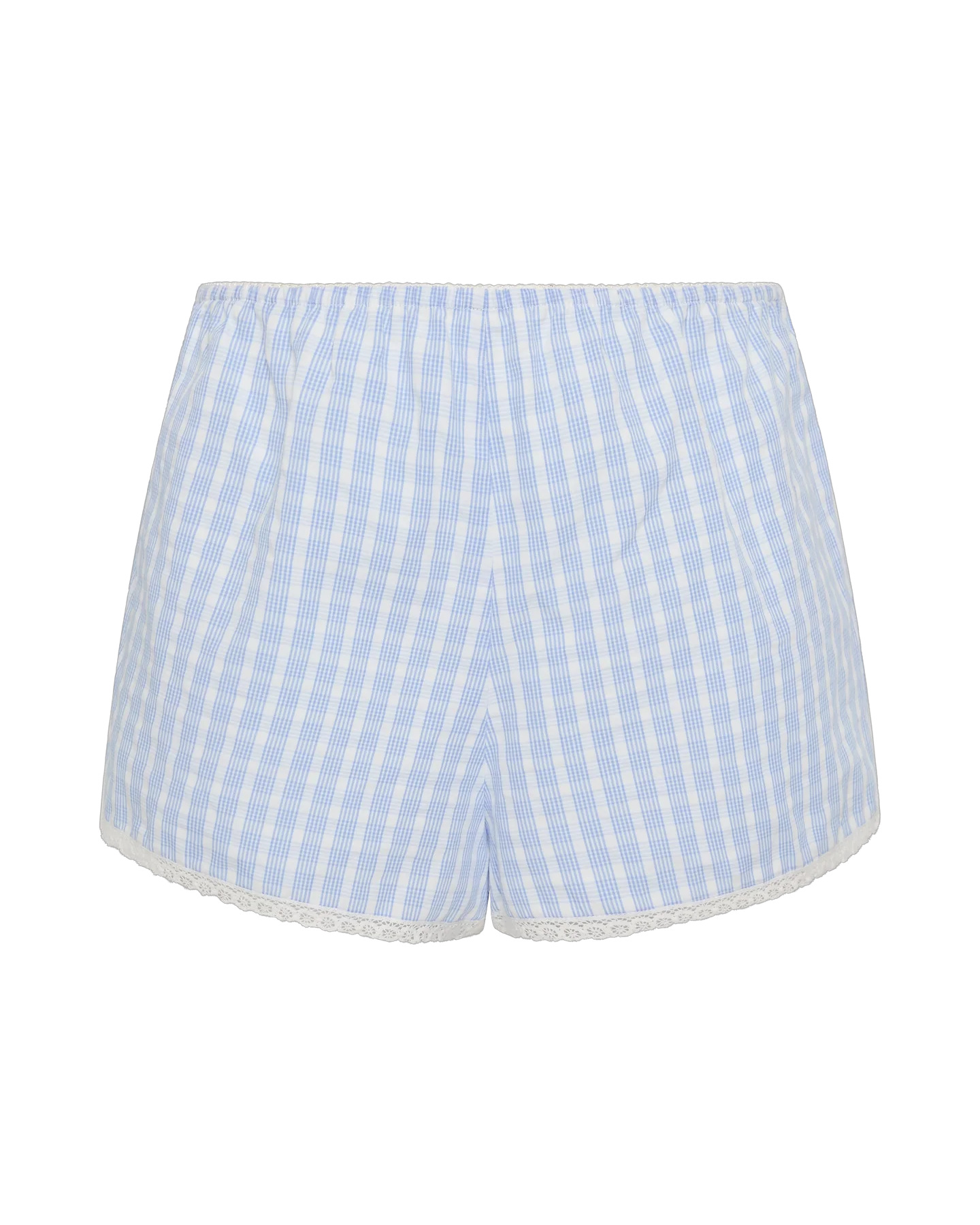 blue and white plaid short
