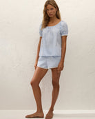 blue and white checkered blouse top
