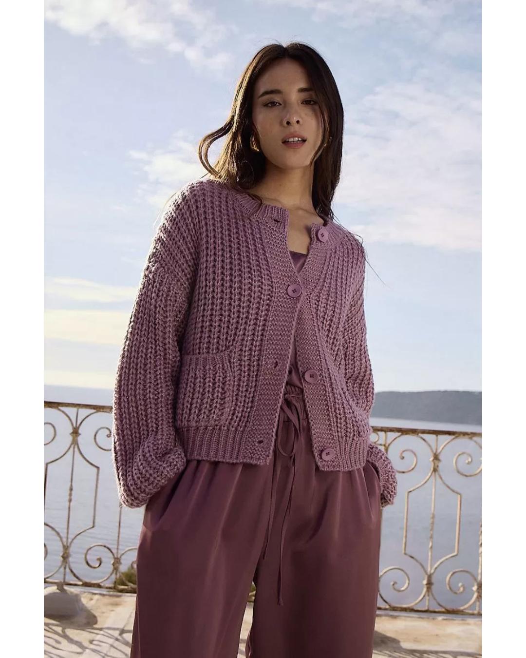 oversized knit cardigan in mauve