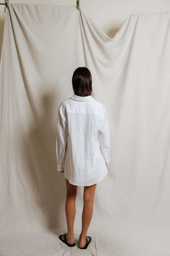 white linen blouse button down