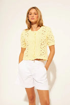 yellow knit short sleeve cardigan