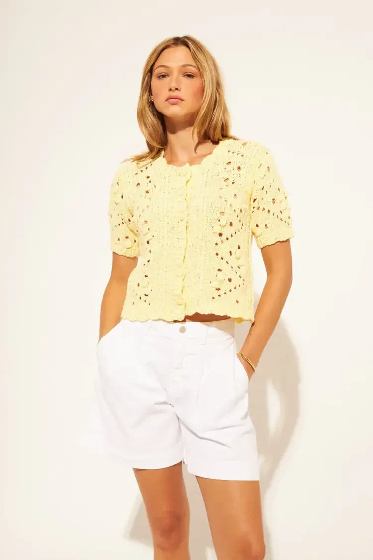 yellow knit short sleeve cardigan