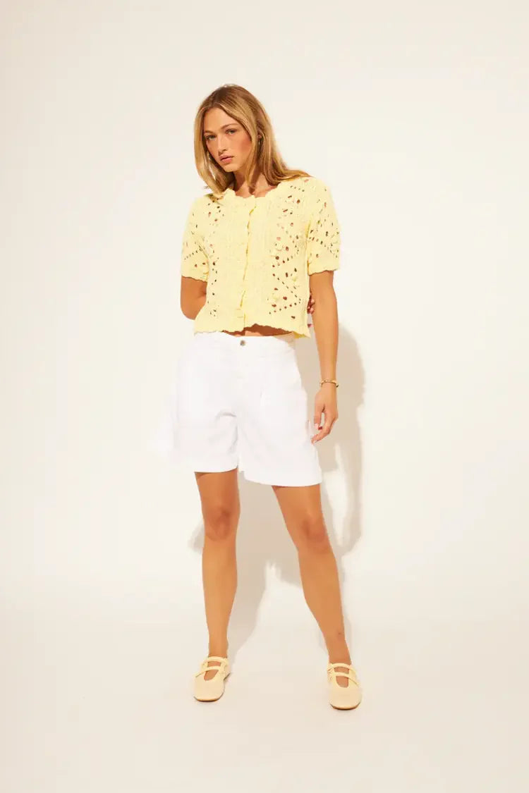 yellow knit short sleeve cardigan