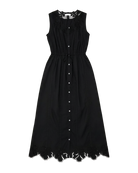 button brown sleeveless black midi dress