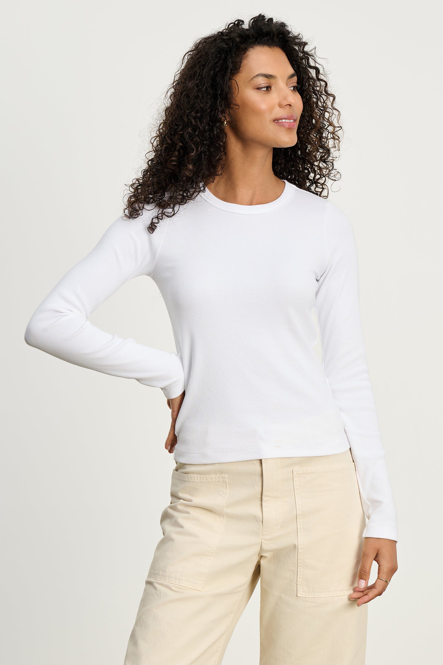 ribbed long sleeve in white