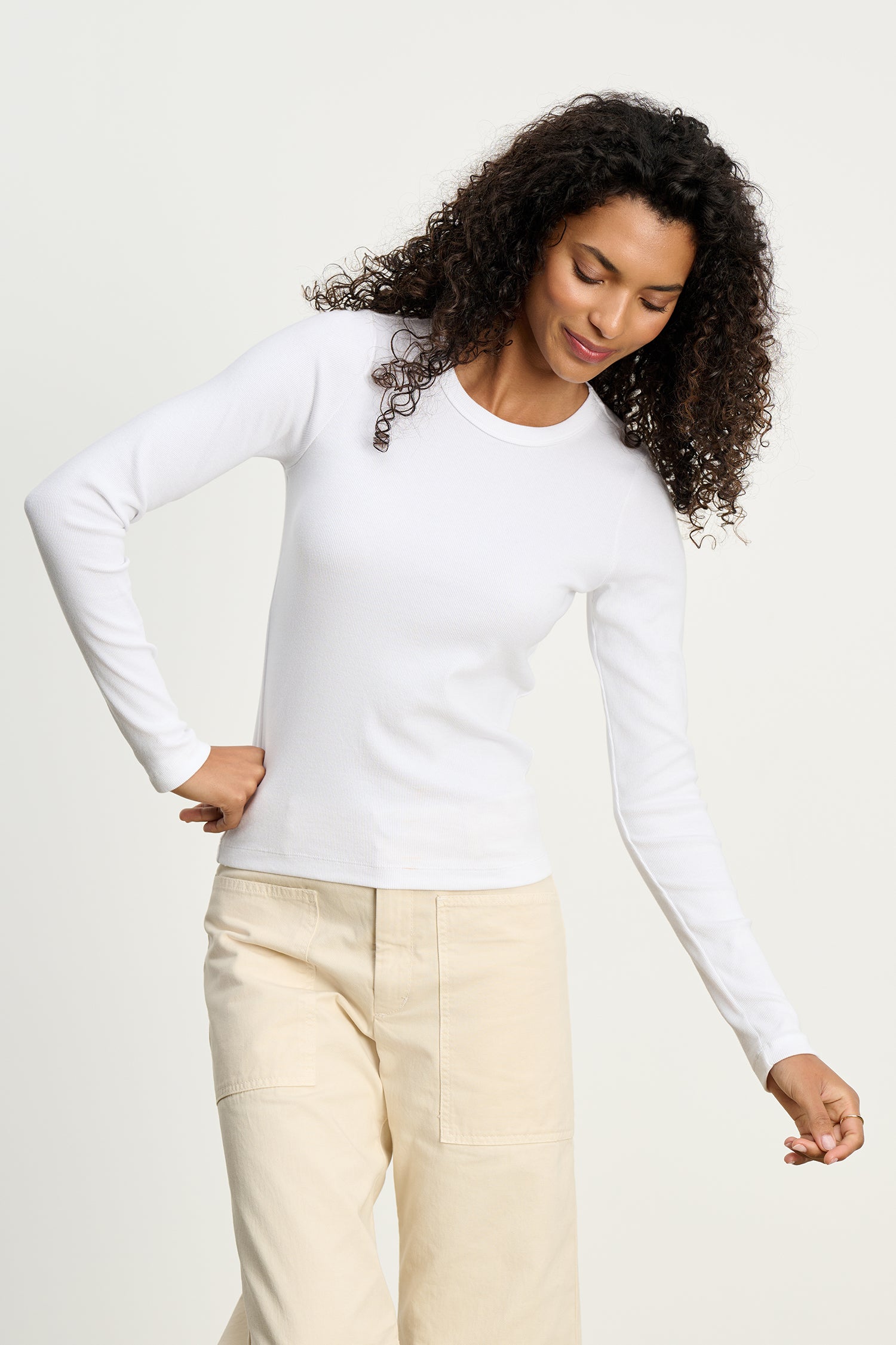 ribbed long sleeve in white