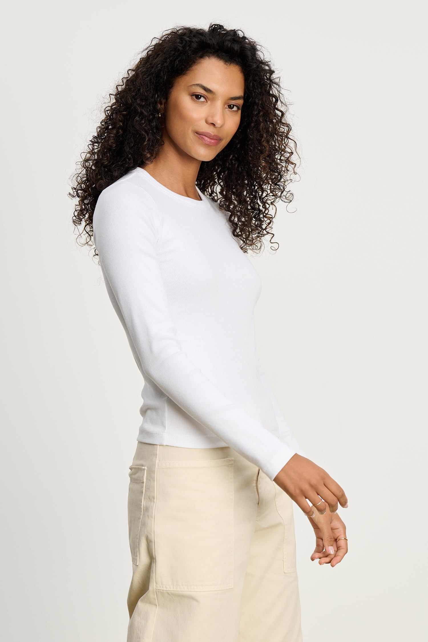 ribbed long sleeve in white