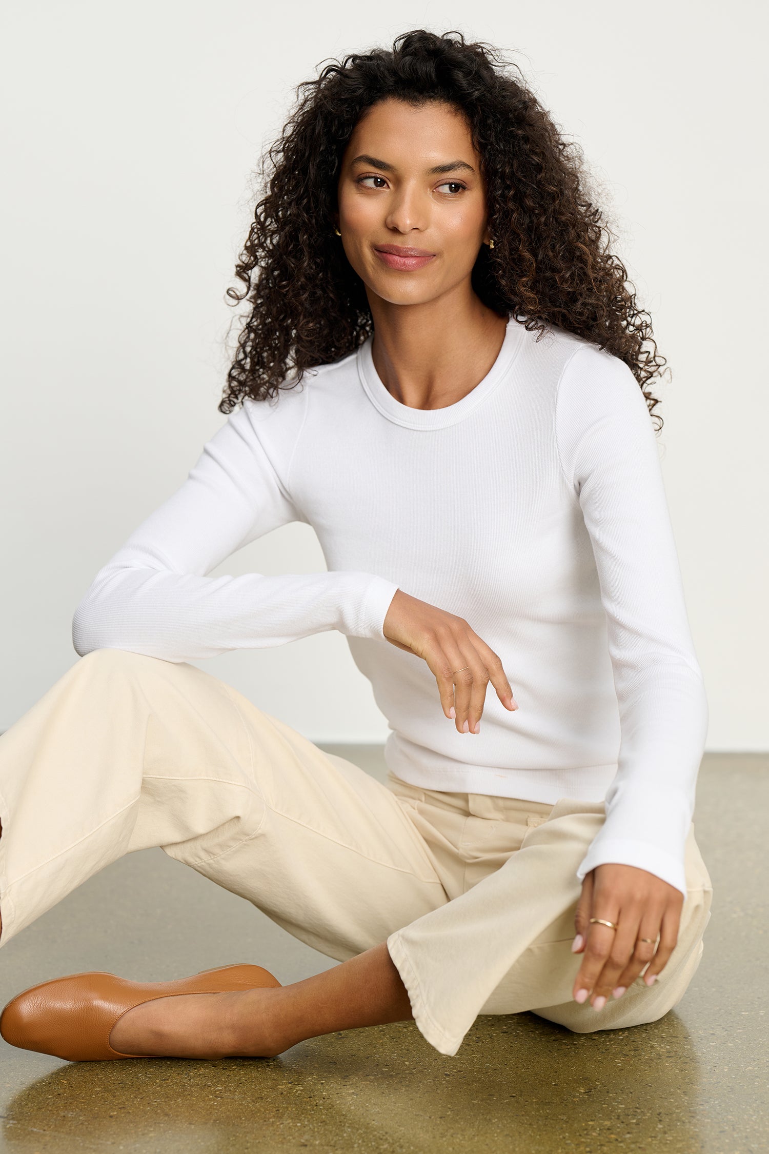 ribbed long sleeve in white
