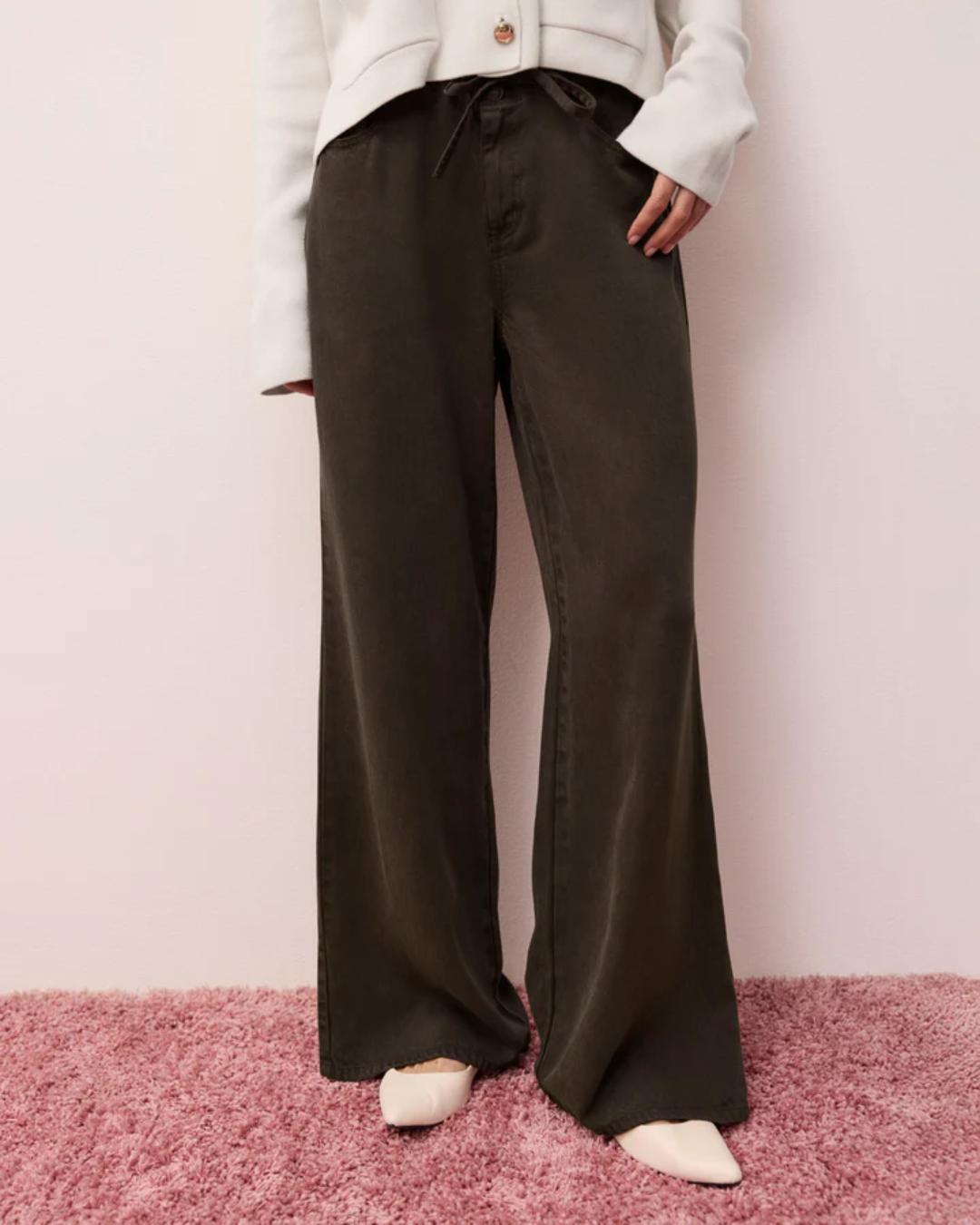 wide leg soft denim pant in brown